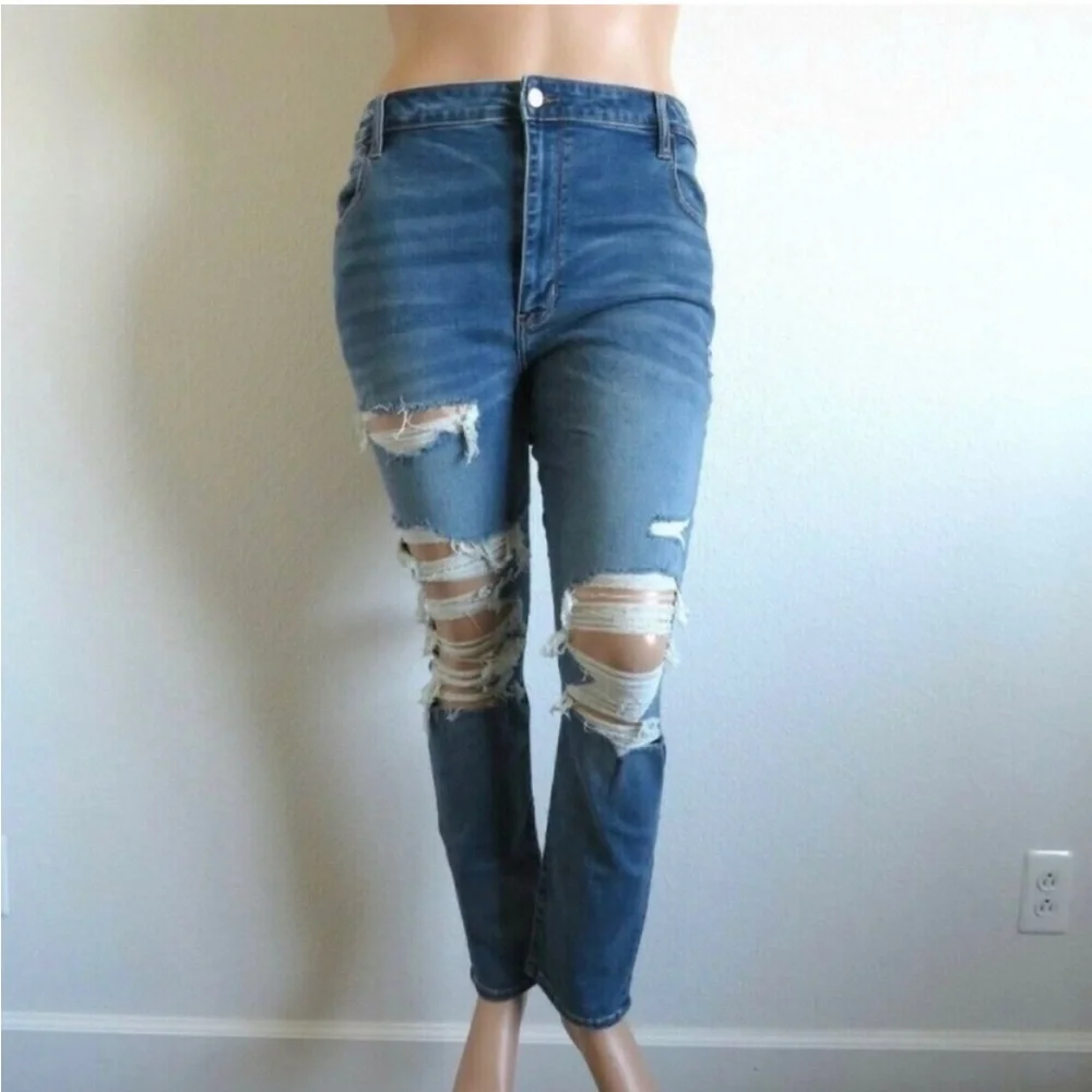 American Eagle Ne(x)t Level Hi-Rise Jeggings Cool TORN Plus Size 24 Regular NWT - Picture 3 of 5